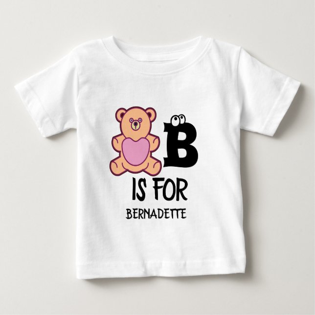T-shirt Pour Bébé Monogramme personnalisé B pour ours drôle animal m (Devant)