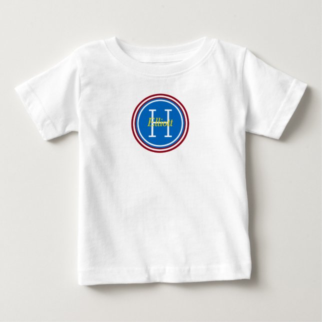 T-shirt Pour Bébé Monogramme principal bleu bleu jaune Polka (Devant)