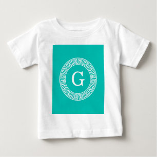 T-shirt Pour Bébé Monogramme principal grec blanc turquoise
