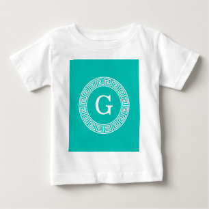 T-shirt Pour Bébé Monogramme principal grec blanc turquoise