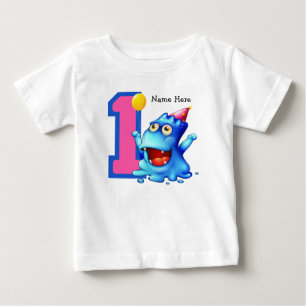 T-shirt Pour Bébé Monstre bleu 1er anniversaire Personnalisé