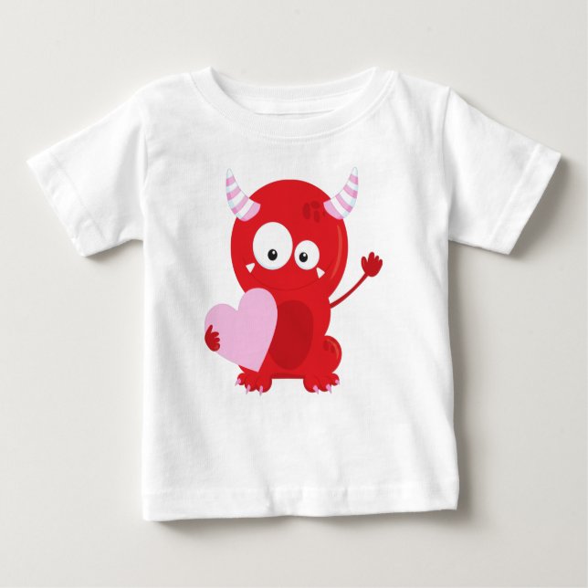T-shirt Pour Bébé Monstre de la Saint Valentin, Monstre mignon, Coeu (Devant)
