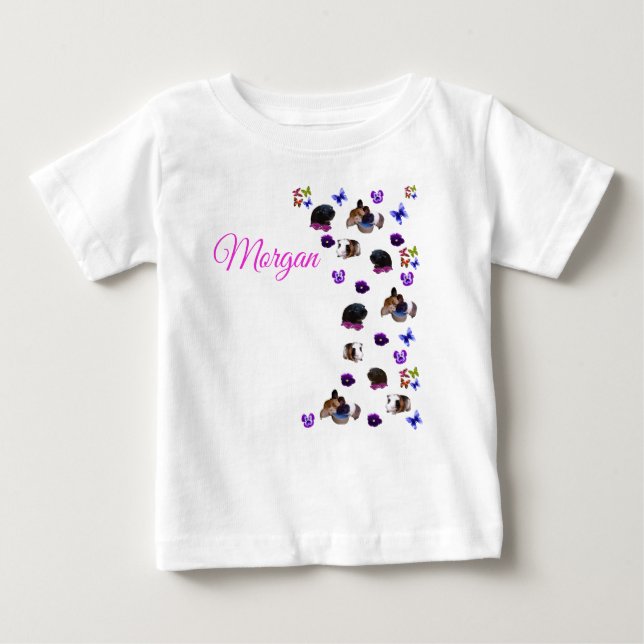 T-shirt Pour Bébé Morgan, Nom,  Avec Cochons d'Inde Et Pensées,  (Devant)