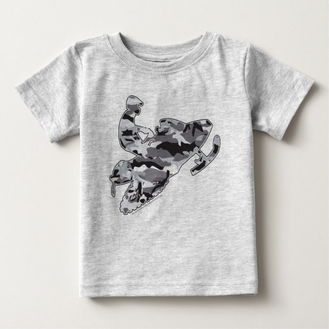 T-shirt Pour Bébé Motoneige en Camouflage gris (Devant)