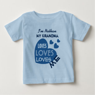 T-shirt Pour Bébé My GRANDMA Loves Me Blue Hearts Custom Text V06