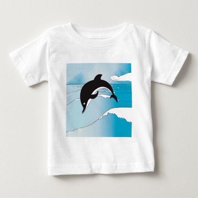 T-shirt Pour Bébé Nager Avec Les Dauphins (Devant)