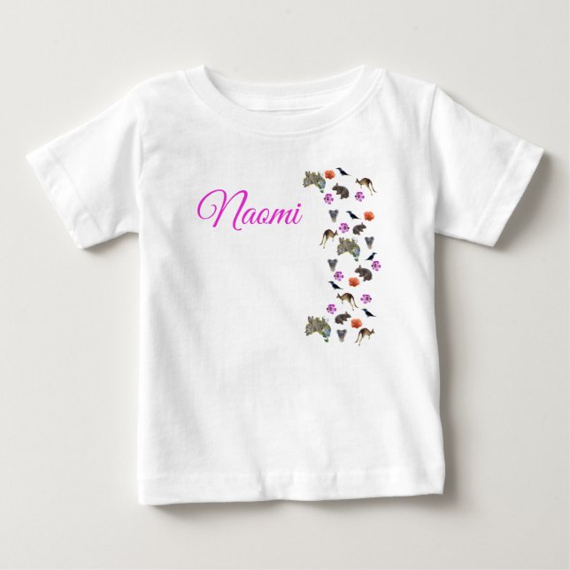 T-shirt Pour Bébé Naomi, Nom Avec Faune Australienne,   (Devant)