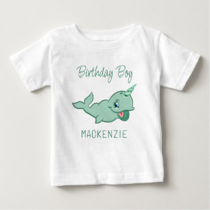 T-shirt Pour Bébé Narwhal Green Caricature Mint Chibi Sea Life