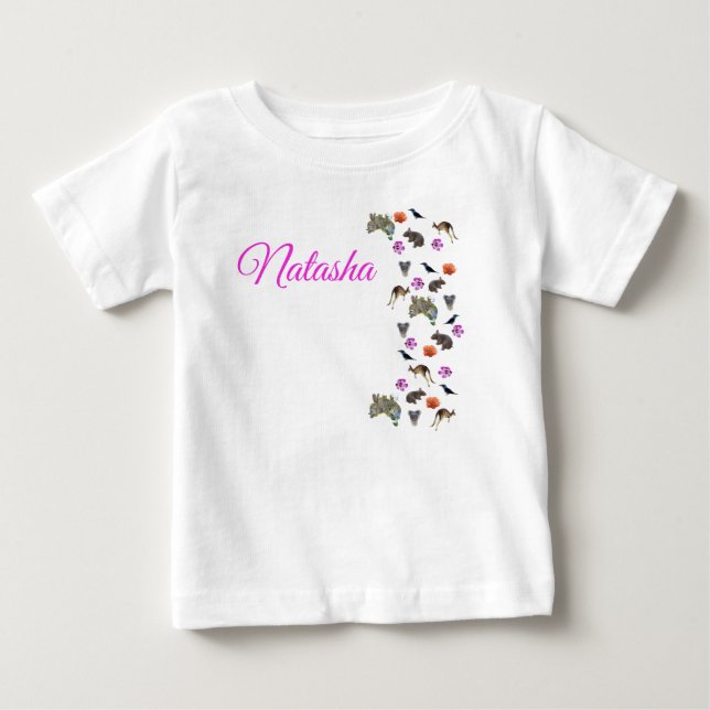 T-shirt Pour Bébé Natasha, Nom Avec Faune Australienne,   (Devant)