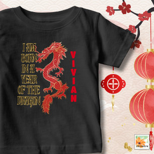 T-shirt Pour Bébé NÉ Année du dragon avec le nom Unisex