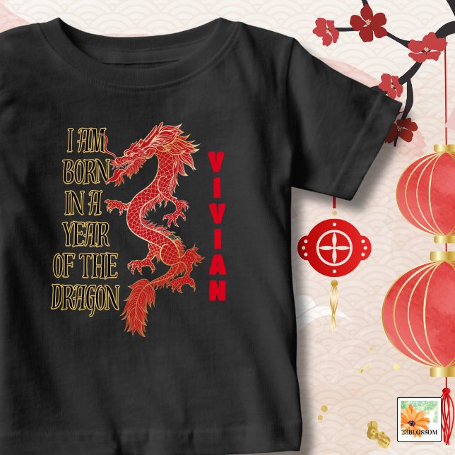 T-shirt Pour Bébé NÉ Année du dragon avec le nom Unisex (Créateur téléchargé)