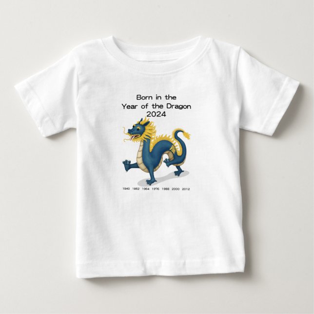 T-shirt Pour Bébé Né dans l'Année du Dragon 2024 Zodiaque Chinois (Devant)