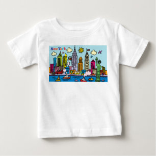 T-shirt Pour Bébé New York Cartoon Visite Les Bâtiments