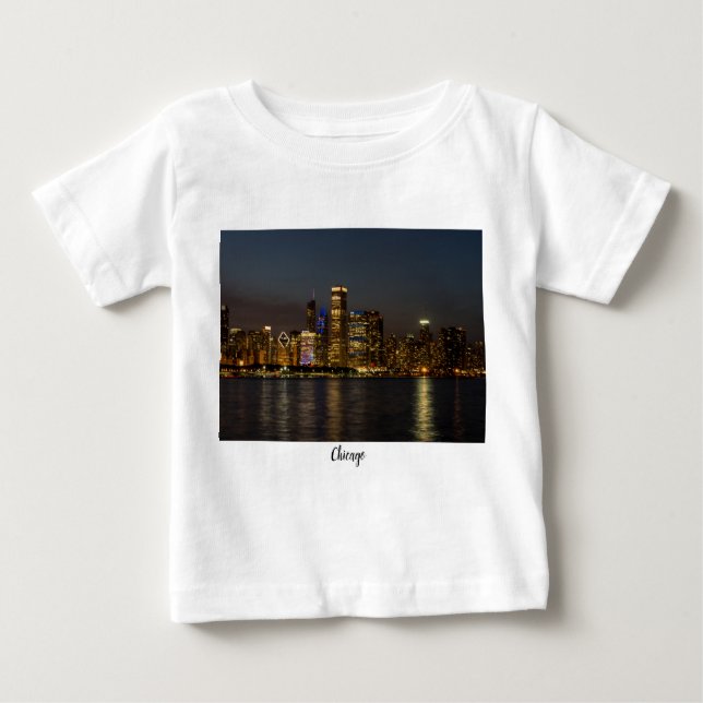 T-shirt Pour Bébé Night Skyline Chicago Pano (Devant)