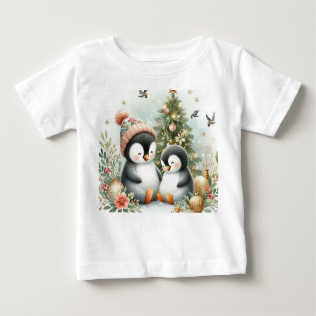 T-shirt Pour Bébé Noël des pingouins (Devant)