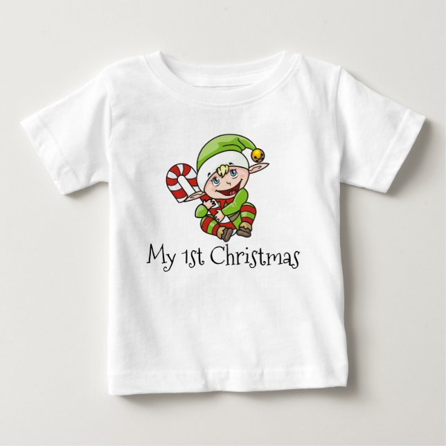 T-shirt Pour Bébé Noël du bébé d'Elf de Noël mon premier (Devant)