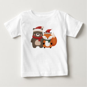 T-shirt Pour Bébé Noël/hiver Mignonne Ours et renard