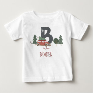 T-shirt Pour Bébé Noël initial de l'alphabet de l'enfant gris vert