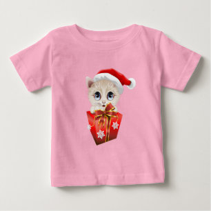 T-shirt Pour Bébé Noël Père Noël Kitten avec cadeau