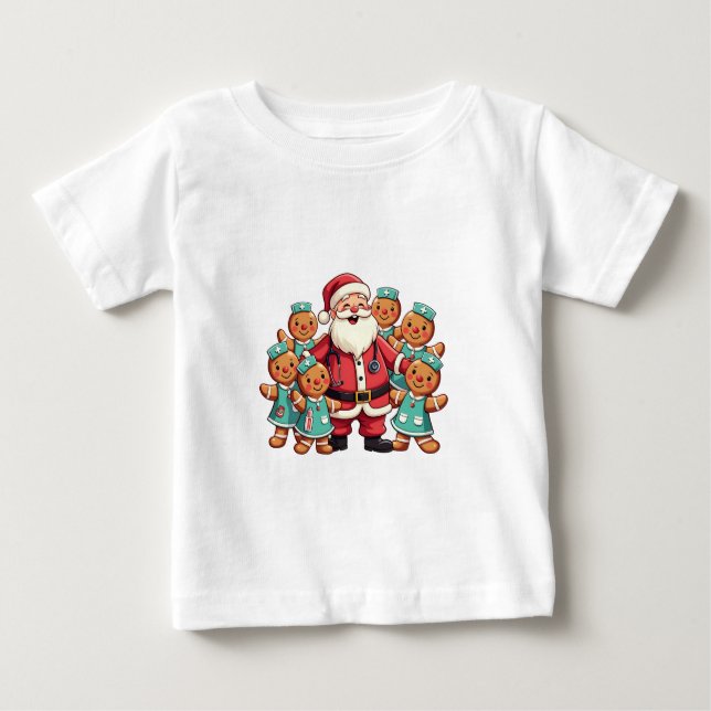 T-shirt Pour Bébé Noël Père Noël Pain d'épices Infirmières (Devant)