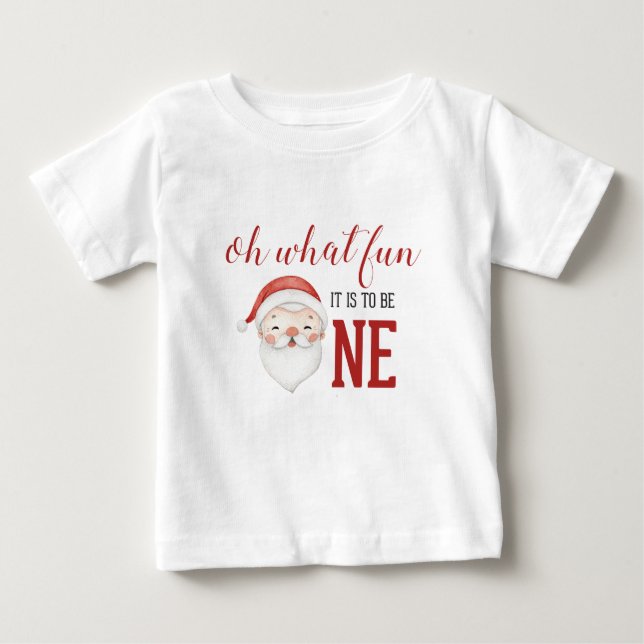 T-shirt Pour Bébé Noël Père Noël premier anniversaire (Devant)