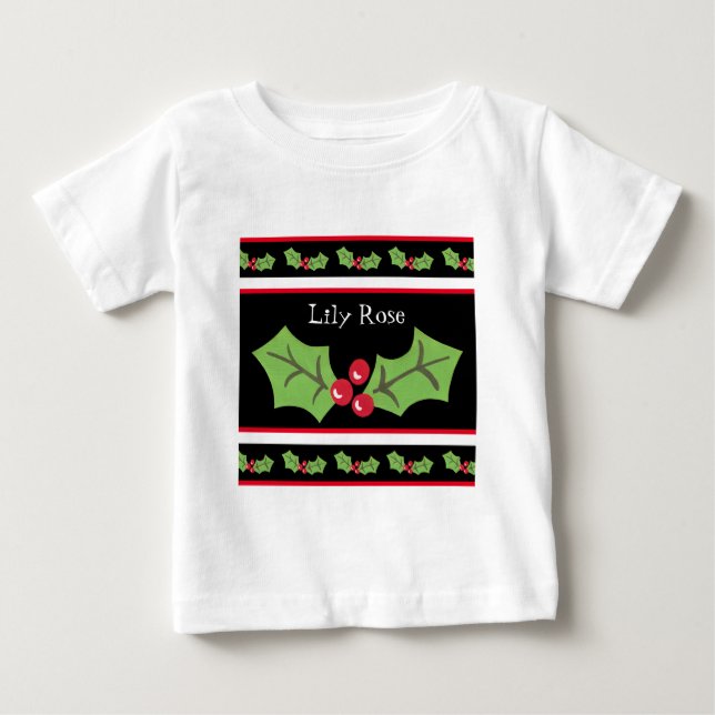 T-shirt Pour Bébé Noël personnalisé Holly & Berries (Devant)