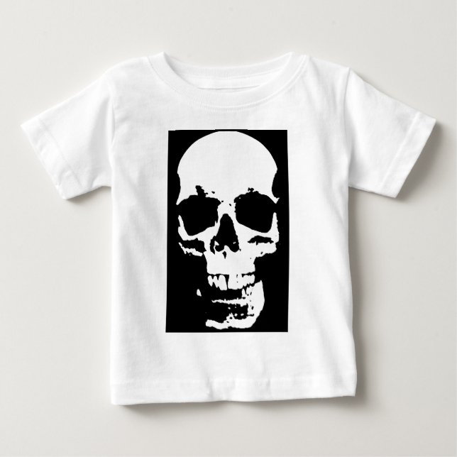 T-shirt Pour Bébé Noir & Blanc Pop Art Crâne Cool élégant (Devant)