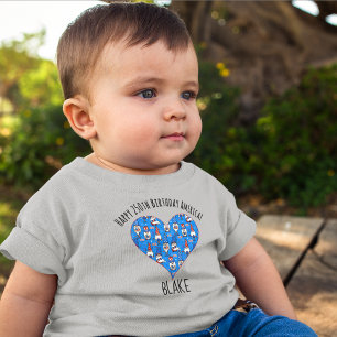 T-shirt Pour Bébé Nom, 4 juillet Lutins Cœur Bleu 3mois à 24mois