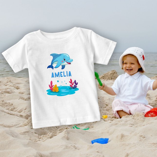 T-shirt Pour Bébé Nom d'animaux marins dauphin mignon (Créateur téléchargé)