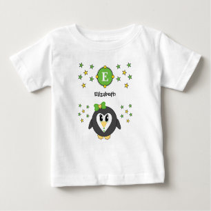 T-shirt Pour Bébé Nom de pingouin mignon étoiles jaune vert