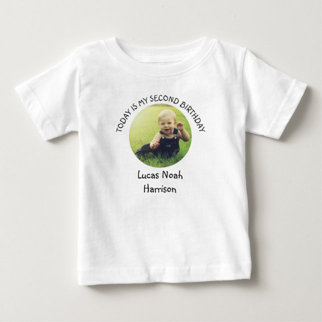 T-shirt Pour Bébé Nom du deuxième Anniversaire Cute Photo ronde Fête (Devant)