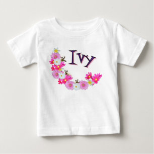 T-shirt Pour Bébé Nom Ivy avec guirlande de fleurs de bébé suricate,