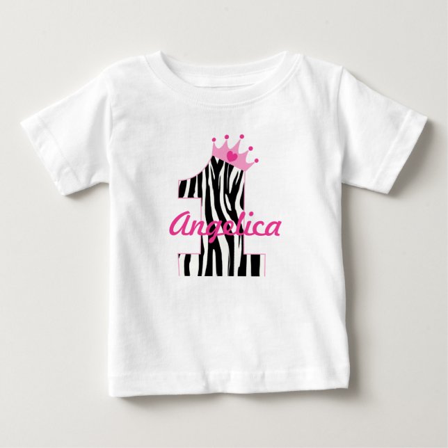 T-shirt Pour Bébé Nom personnalisé 1er anniversaire Zebra princesse (Devant)