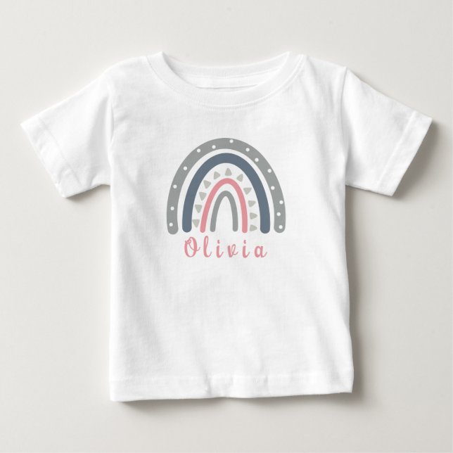 T-shirt Pour Bébé Nom personnalisé avec Cool Boho Rainbow (Devant)
