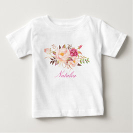 T-shirt Pour Bébé Nom personnalisé Baby Girl Aquarelle Floral-6