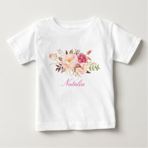 T-shirt Pour Bébé Nom personnalisé Baby Girl Aquarelle Floral-6