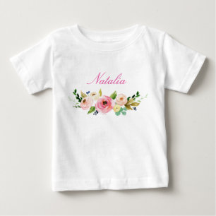 T-shirt Pour Bébé Nom personnalisé Baby Girl Aquarelle Floral-7