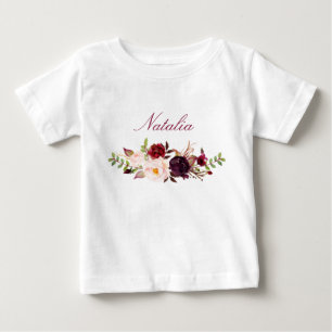 T-shirt Pour Bébé Nom personnalisé Baby Girl Aquarelle Floral-8