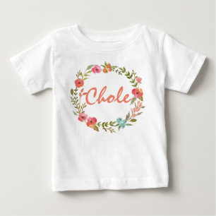 T-shirt Pour Bébé Nom personnalisé Baby Girl Aquarelle Floral Wreath