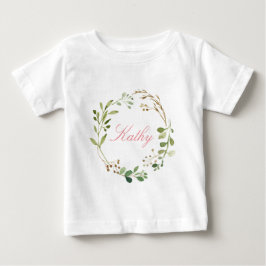 T-shirt Pour Bébé Nom personnalisé Baby Girl Aquarelle Floral Wreath