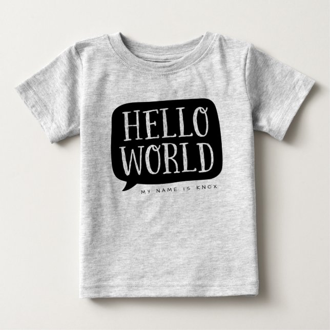 T-shirt Pour Bébé Nom personnalisé Black Hello World (Devant)