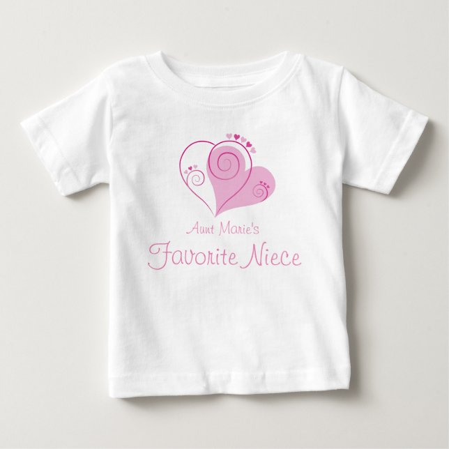 T-shirt Pour Bébé Nom personnalisé Coeurs roses de la nièce préférée (Devant)