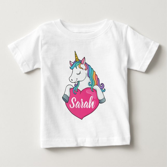 T-shirt Pour Bébé Nom personnalisé Cute Unicorn (Devant)