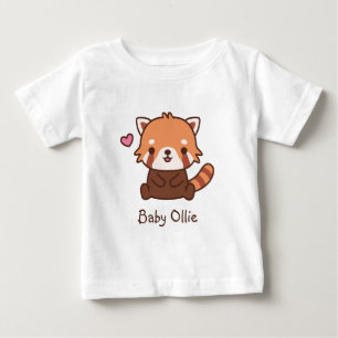 T-shirt Pour Bébé Nom personnalisé de mignon petit panda rouge