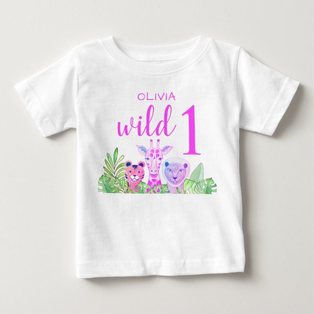 T-shirt Pour Bébé Nom personnalisé Fille Rose Une Sauvageonne Animau (Devant)