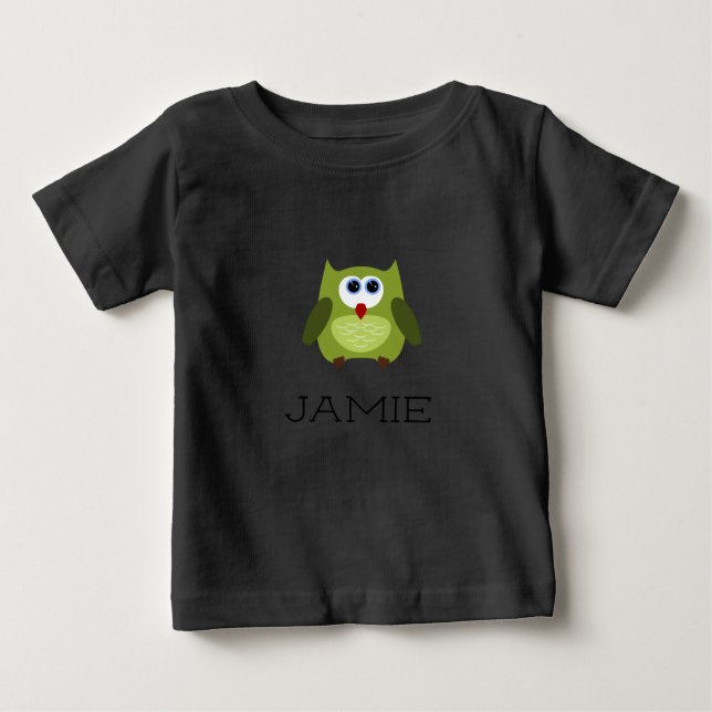 T-shirt Pour Bébé Nom personnalisé / hibou vert personnalisé (Devant)