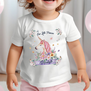 T-shirt Pour Bébé Nom personnalisé Watercolor Flower Unicorn Girl