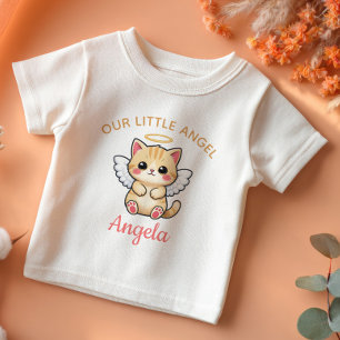 T-shirt Pour Bébé Notre Petit Ange Mignon Chat avec des Ailes Nom de