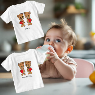 T-shirt Pour Bébé Nounours mignons aux coeurs rouges, personnalisées