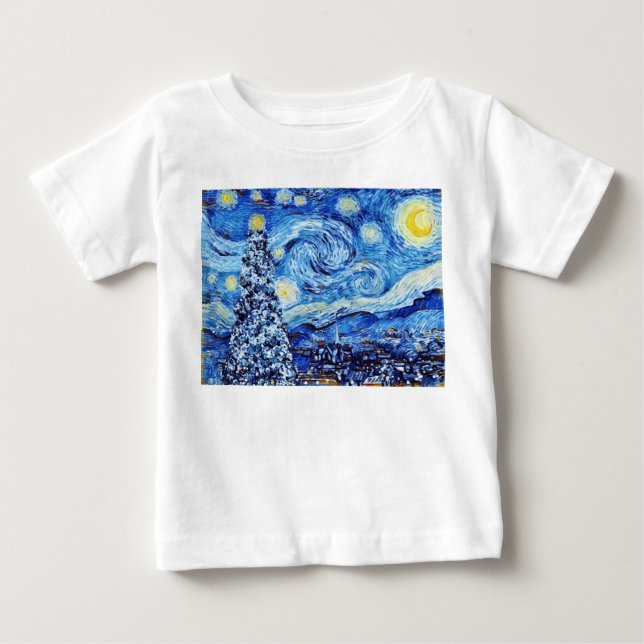 T-shirt Pour Bébé Nuit Van Gogh Starry - Arbre de Noël blanc (Devant)